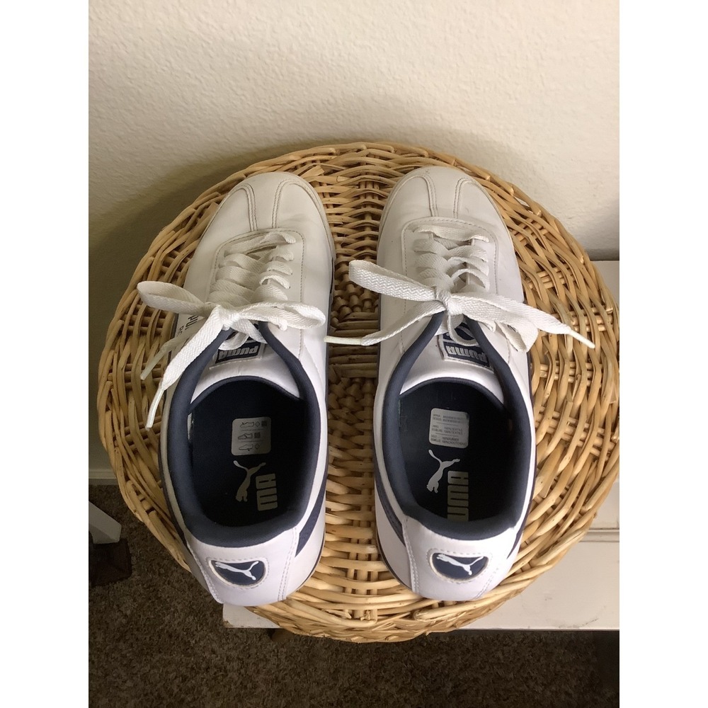 Puma Roma Basic Mens White Navy Blue Sneakers Low Top 353572-12 Size 10